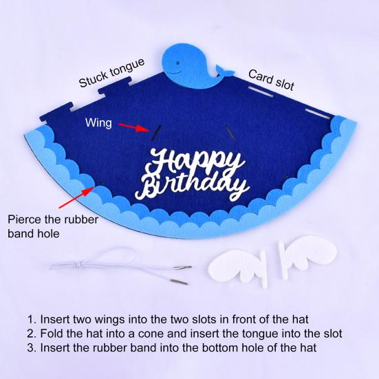 Happy Birthday Hat Dinosaurs Whales Bright Color No Deformation Adorable Adult Children Birthday Felt Hat Party Supplies