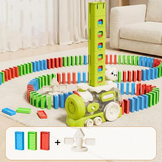 Kids Domino Train Toy Automatic Domino Thrower Sound Light Effect Toddler Building Blocks Projection Educational Gift