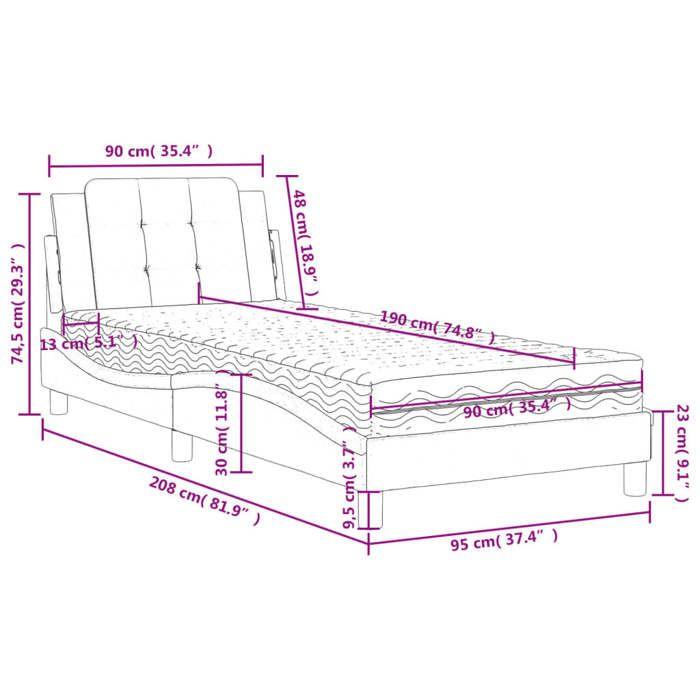 VidaXL Bed with Mattress, Upholstered Bed with Headboard Cushion, Single Bed, Adult Bed, Bedroom Furniture 3208831