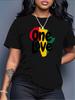 Casual Crew Neck T-Shirt with a Short Sleeve Featuring a Print of ONE LOVE