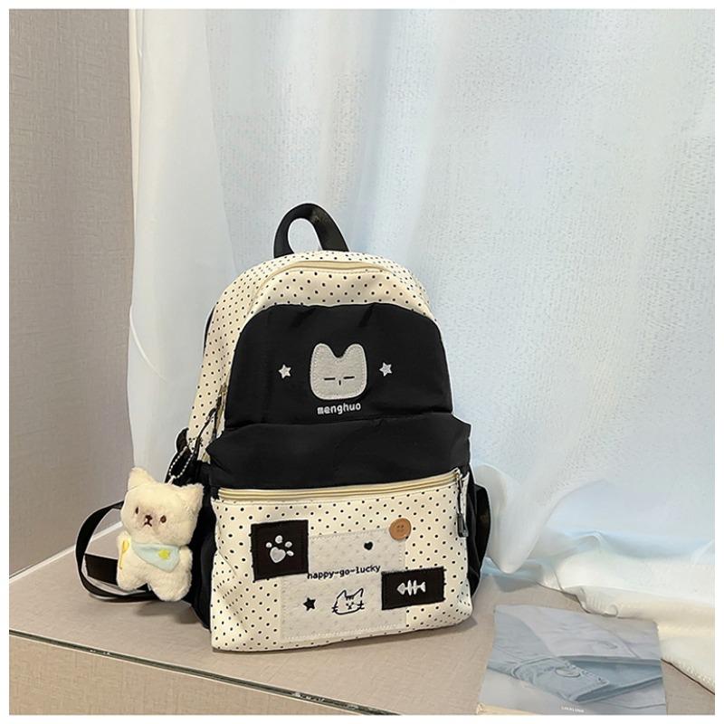 The New Japanese Ins High-value, Fresh and Sweet, Cute Cat Polka Dot Backpack, Lightweight Backpack for Junior High School Students