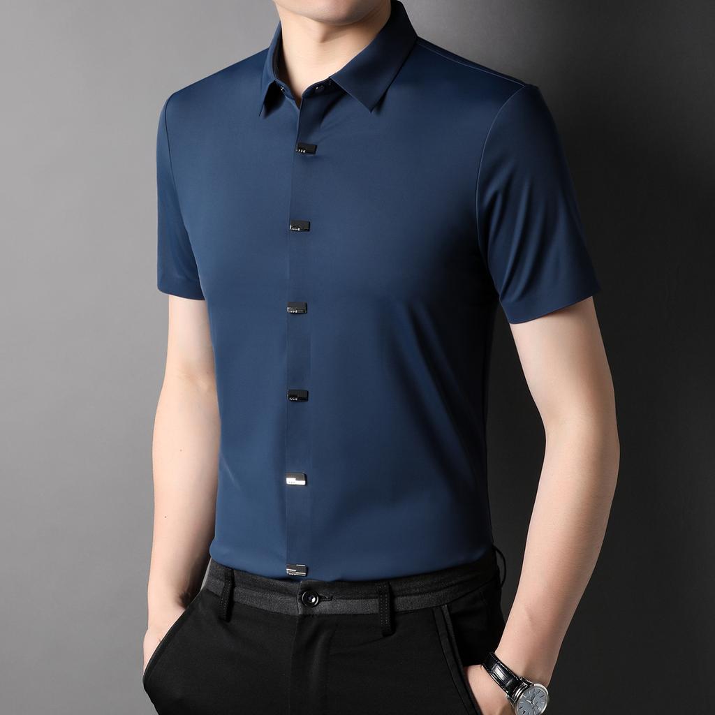 New Shirt Men's Casual Thin Lapel Fashion Solid Color Shirt Cardigan Business Men's Wear