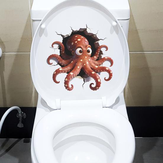 yangyizhi Octopus Toilet Seat Sticker, 3D Water Tank Waterproof PVC Cover Decal, Self-Adhesive Lid Decals for Bathroom