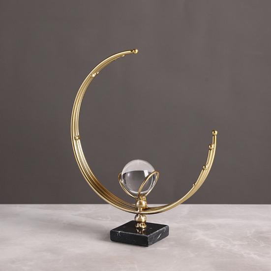 Geometric Iron Frame with Faux Crystal Ball Modern Geometric Tabletop Ornament for Living Room Dining Room Office Table Centerpiece