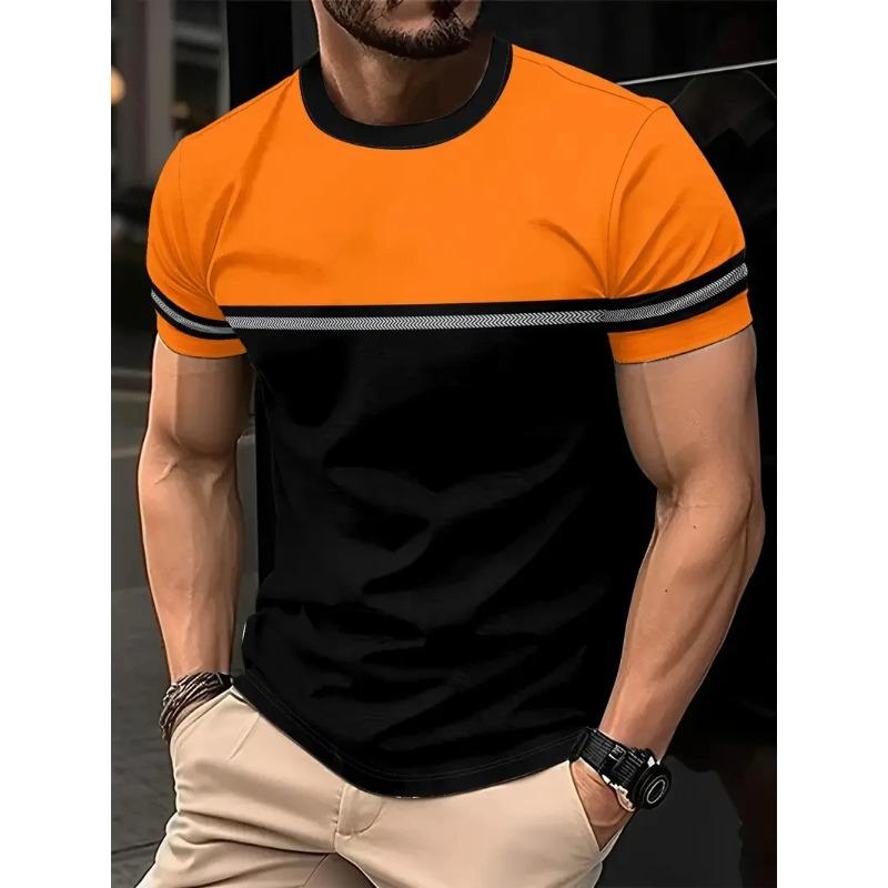 Летняя мода Полосатая футболка с принтом Свободная Удобная Повседневная Мужская футболка с коротким рукавом Большого размера Футболка с коротким рукавом S