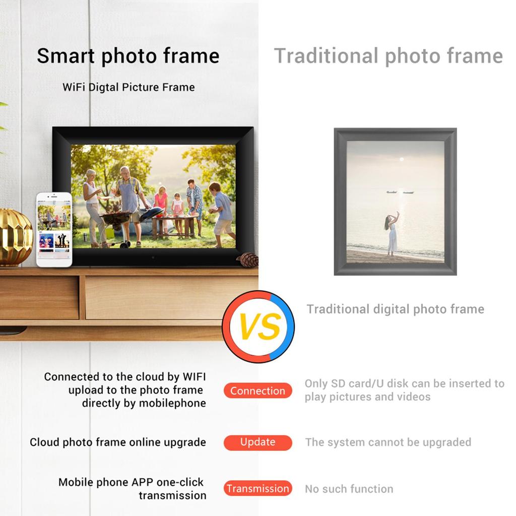 P100 WiFi cyfrowa ramka na zdjęcia 10,1 cala 16 GB inteligentna elektronika ramka na zdjęcia kontrola aplikacji wysyłanie zdjęć ekran dotykowy Push wideo 800x1280 panel IPS LCD