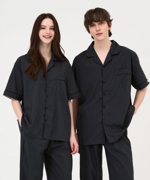 

[Dossy] [2PACK] Silk Fit Modern Short Sleeve Long Pants Couple Pajama Set [Shipped from Korea] 100% Authentic M