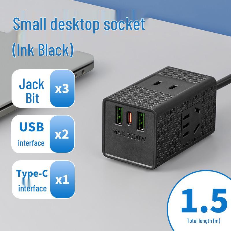 Compact Desktop Smart Power Strip with USB Ports and Cable Extension.