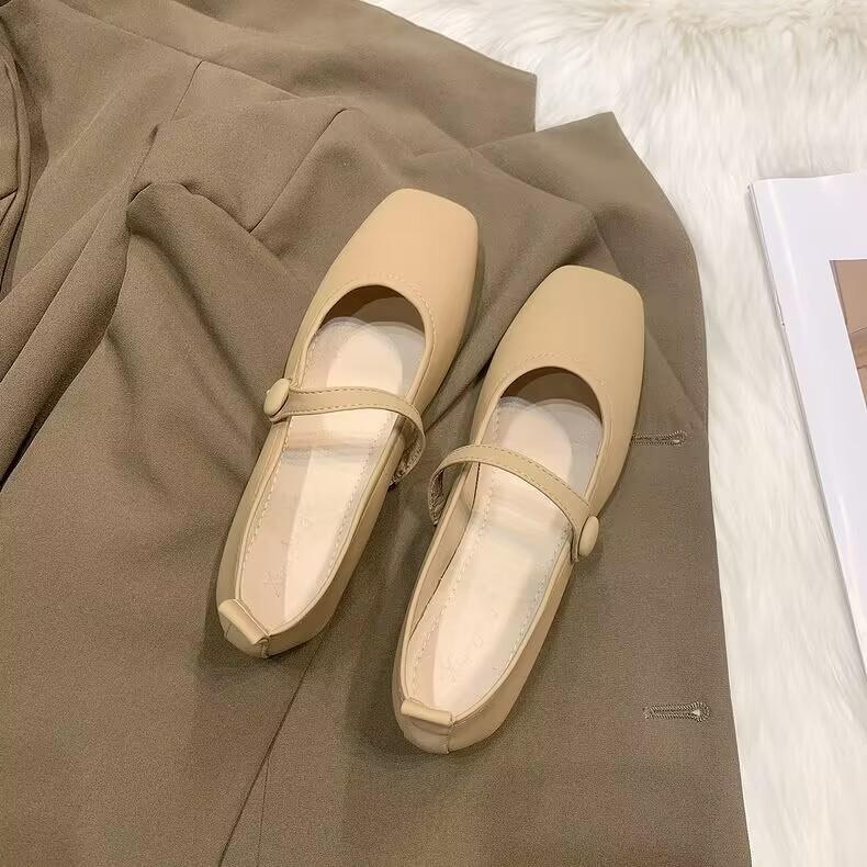 Coarse heel single shoes women's spring and summer new versatile niche retro low heel simple small leather shoes