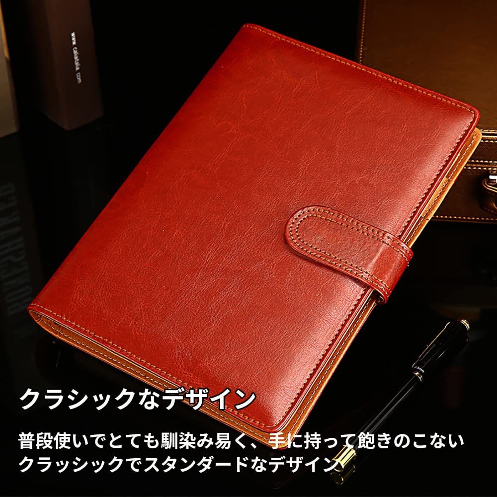 JEWYOCO 6-Ring Planner, Schedule Cover with Refills, Memo Pad, Card Storage, Notebook, Planner Cover, Business Planner, Loose-Leaf Planner, A5, Brown