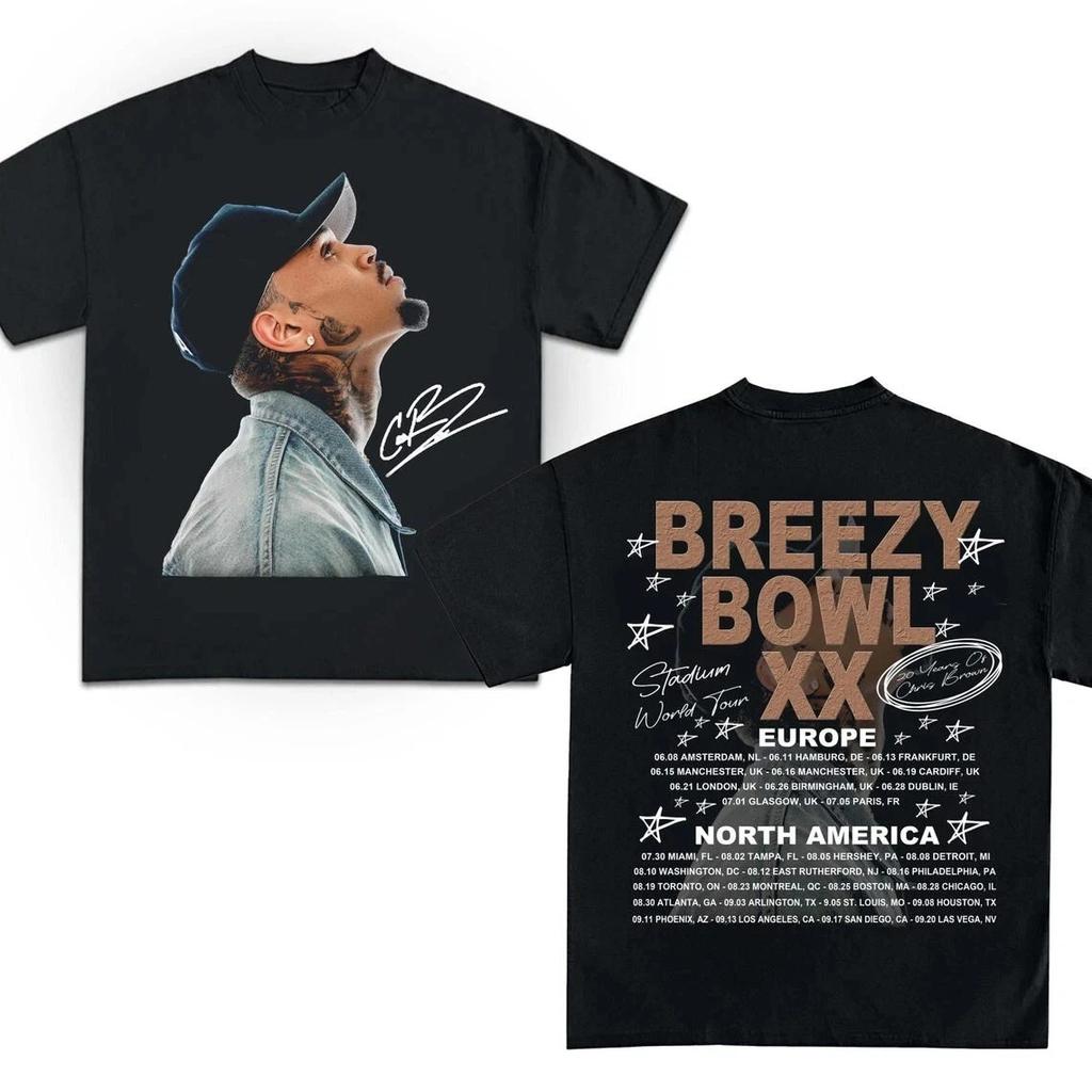 Chris Brown Tour Breezy Bowl XX Camiseta Graphic Print T-shirt Summer New Tee Arrival Cotton Men Women Streetwear Hip Hop Fashion Casual Oversized Top