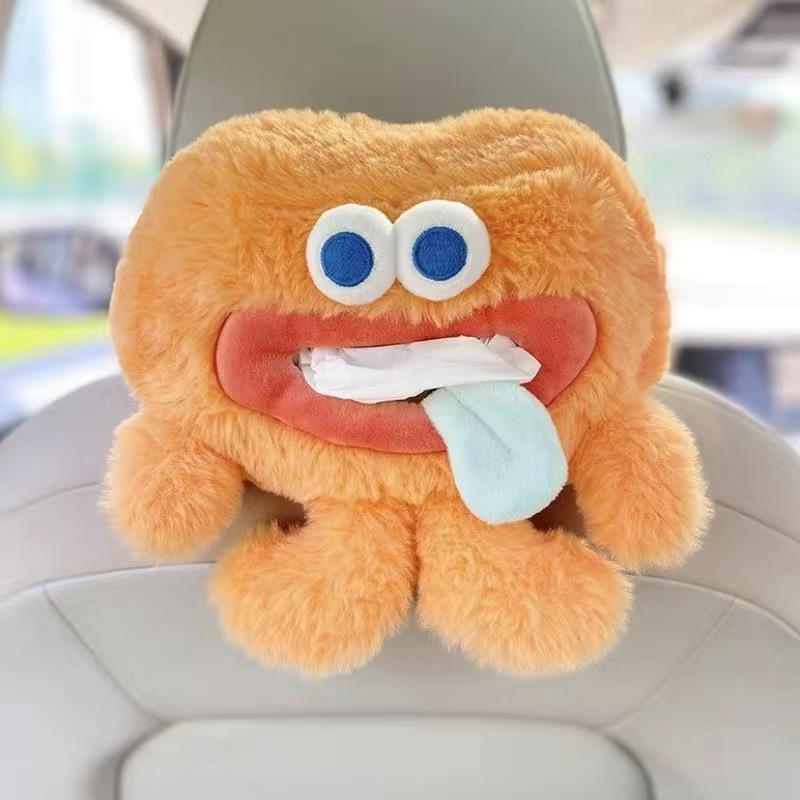 Cartoon Plush Car Tissue Box for Armrest: Cute Hanging Paper Dispenser and Interior Decoration