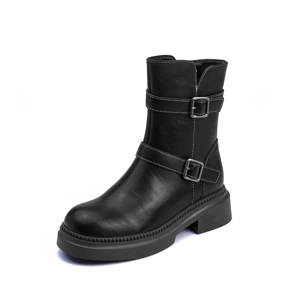 Winter new short knight boots belt buckle Korean version small thick-soled heightening women's boots daily versatile boots