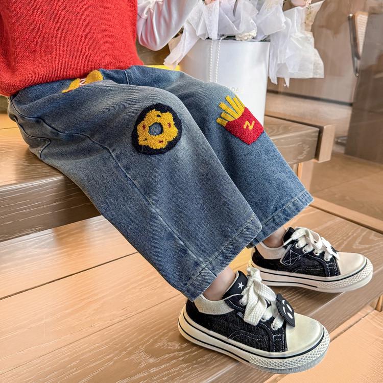 2025 Trendy Toddler Girls' Cartoon Print Wide-Leg Jeans
