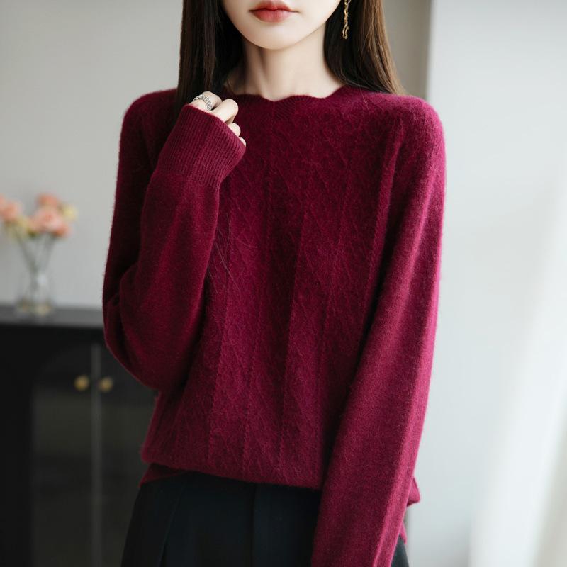 Nuevo Suéter de Punto de Cuello Redondo de Otoño e Invierno para Mujer Jersey Holgado de Manga Larga Capa Base Casual y Sencillo
