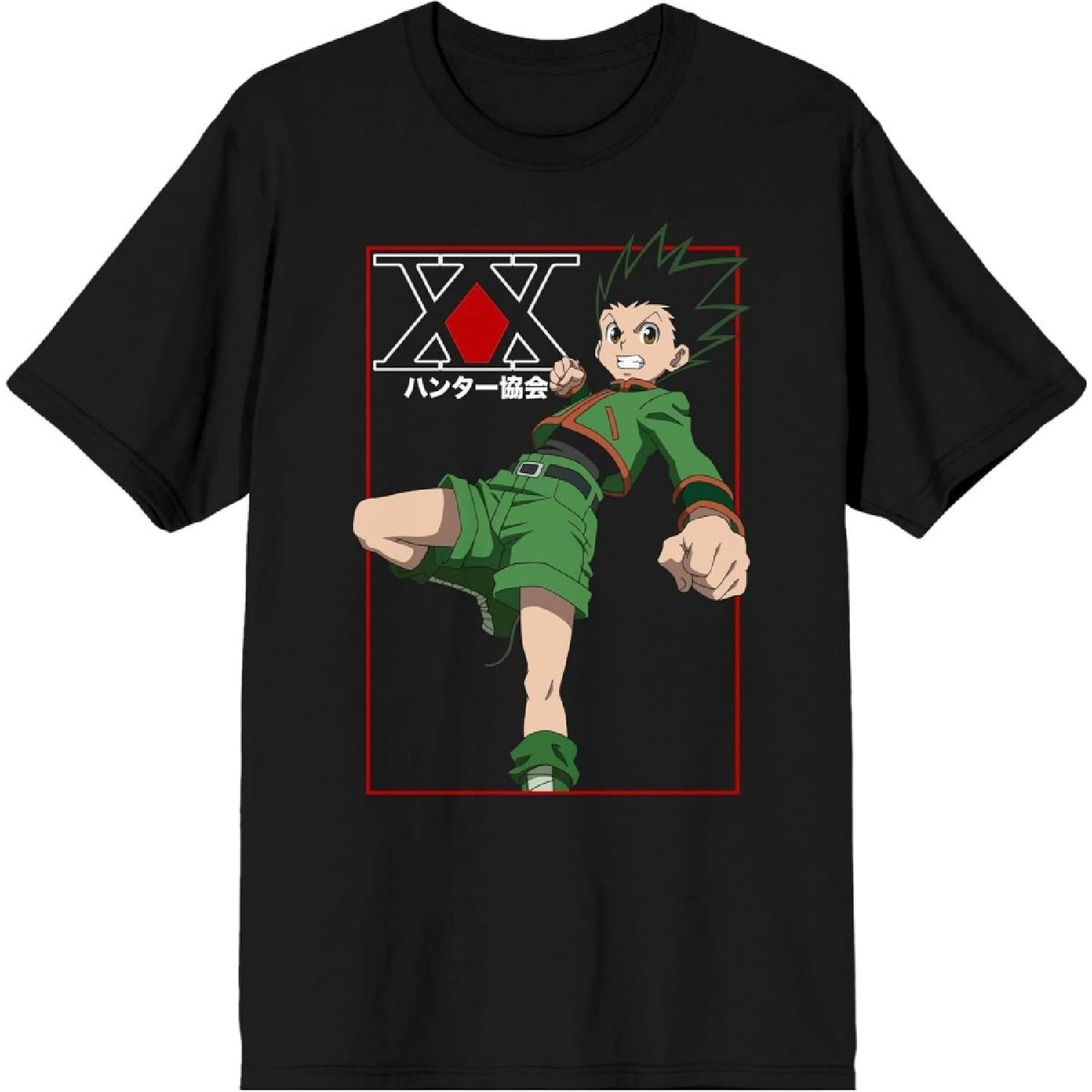 Hunter X Hunter Гон Фрикс Удар и Логотип Кандзи Мужская Черная Футболка XXXXXL разноцветный