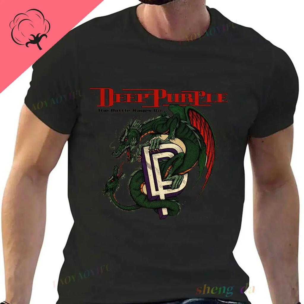 Neu in Oberteilen Vintage-Stil Kleidung Reine Baumwolle Sommer Kurzarm Unisex Damen Unisex Tiefes Lila Heavy Metal Rockband T-Shirt