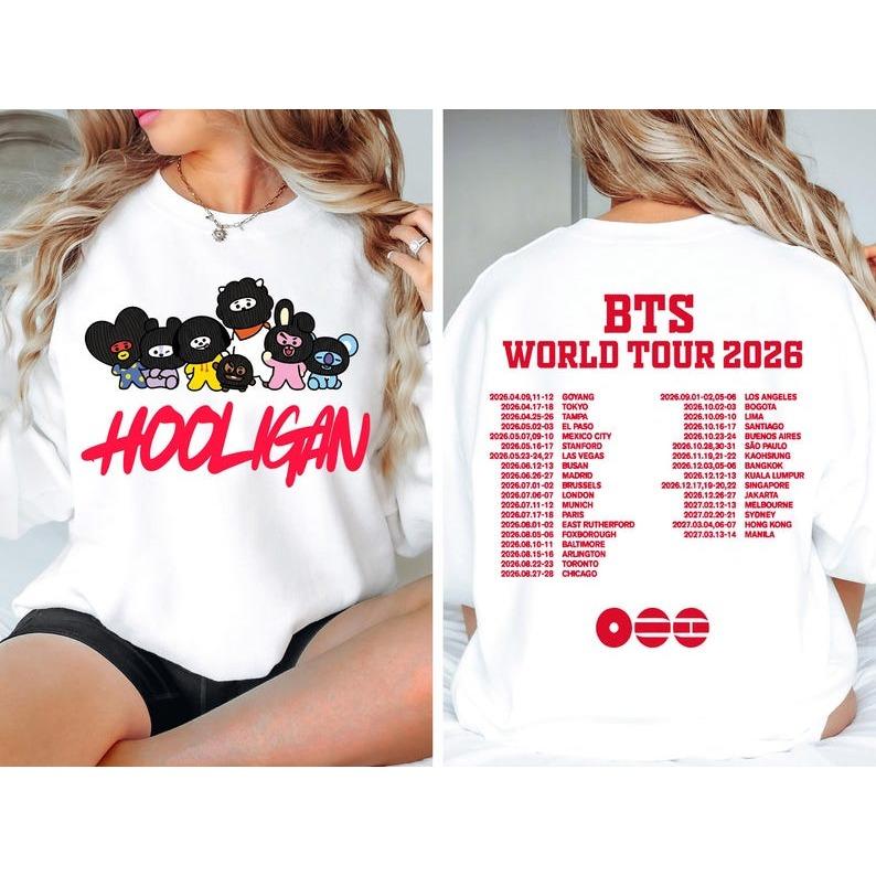 Футболка BTS Hooligan Tour, Футболка BTS Army, Футболка Bangtan Boys, Футболка с концерта BTS, Футболка Kpop World Tour 2026, Футболка с камбэком BTS 4XL