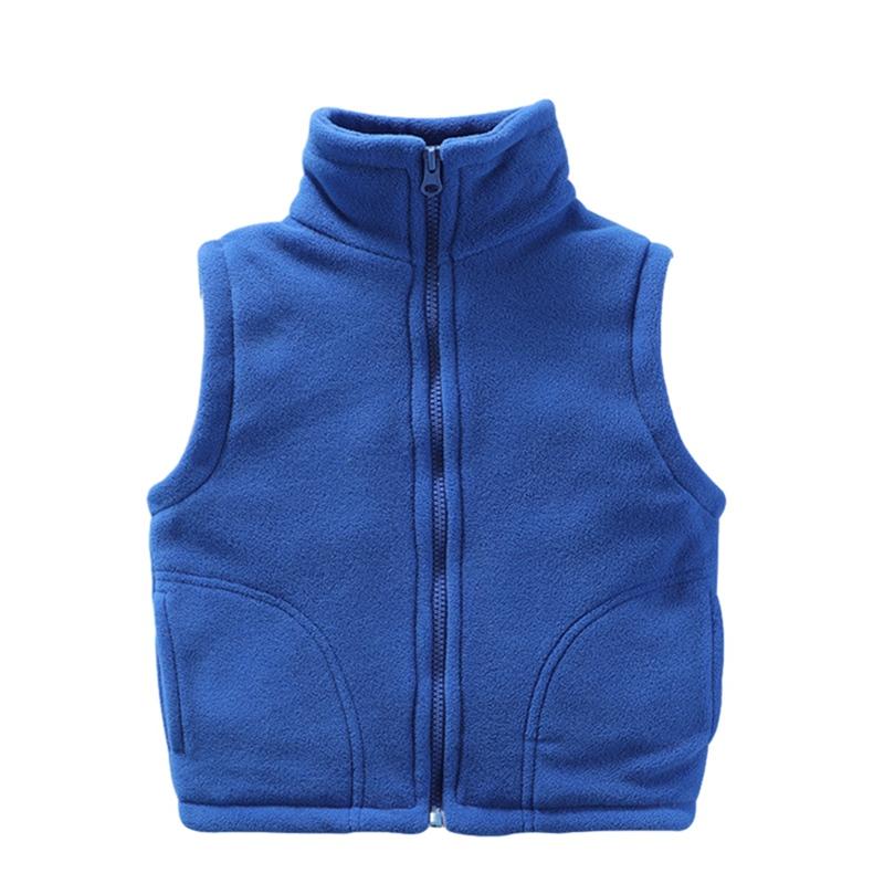 Dětská teplá fleecová vesta pro děti 2-10 let, jednobarevná vesta na zip s kapsou