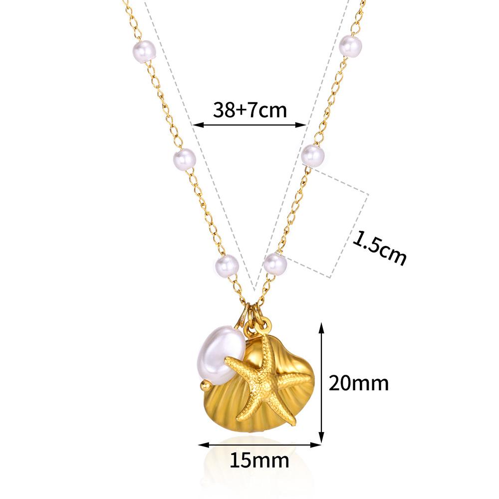 Charm Shell Starfish Conch Fashion Star Necklace for Women Pearl Stainless Steel Waterproof Choker Jewelry Romantic Gifts