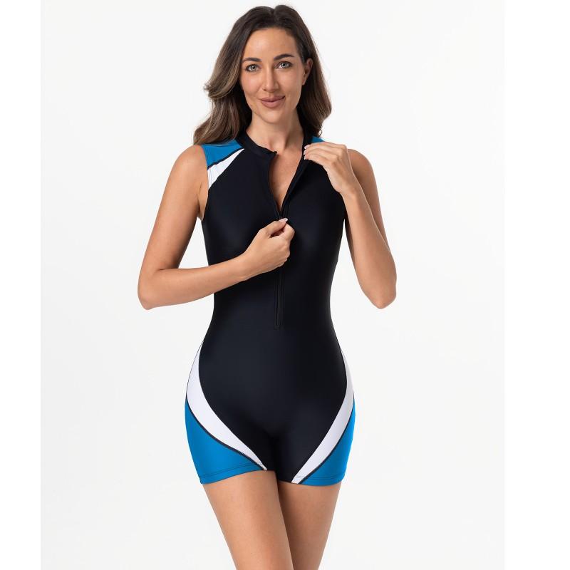 Womens Full Coverage Rash Guard Swimsuit With Front Zipper Slim Fit Surfing Snorkeling Swimming
