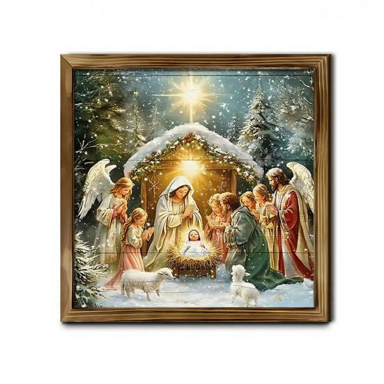 Zesílený 2D Dřevěný Umělecký Vánoční Dekorativní Obraz, 7,9" Retro Rámeček na Fotografie Závěsný na Zeď Dárek pro Rodinu Ozdoba Santa Claus/Sněhulák/Skřítek/Sob