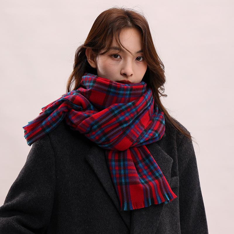 

New scarf women s autumn and winter warm shawl red plaid high-end atmosphere knitted thick scarf бордовый