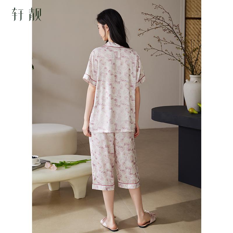 Xuan Liang's High-end Sleepwear for Women In Summer, Thin Ice Silk Short Sleeved Pants, Fashionable Western-style Plus Size Home Suit Set