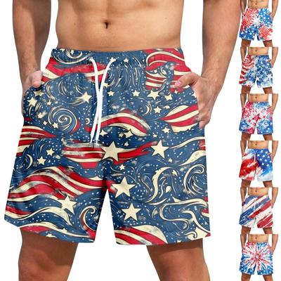 Men's Independence Day Print Lace-up Shorts Casual Pants