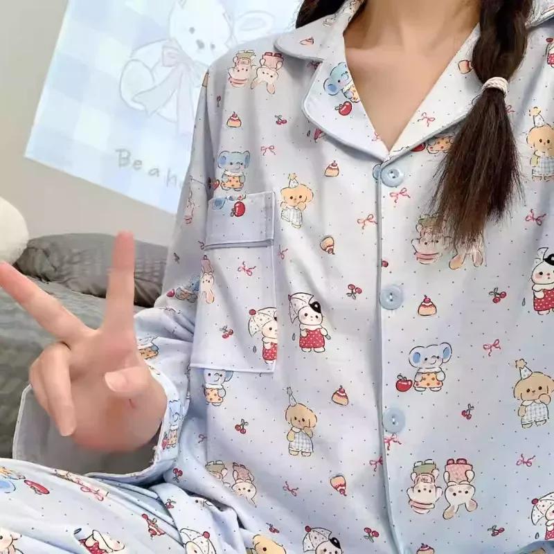 Sember Autumn Pajamas Pure Cotton Long-sleeved Trousers New Cute Cartoon Women's Pajamas Loungewear Casual Two-piece Set