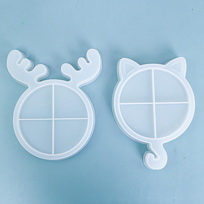 Christmas Cat Elk Antlers Shaped Tray Silicone Molds Handmade Diy Crafts Christmas Jewelry Tools Pottery Mould Home Decor