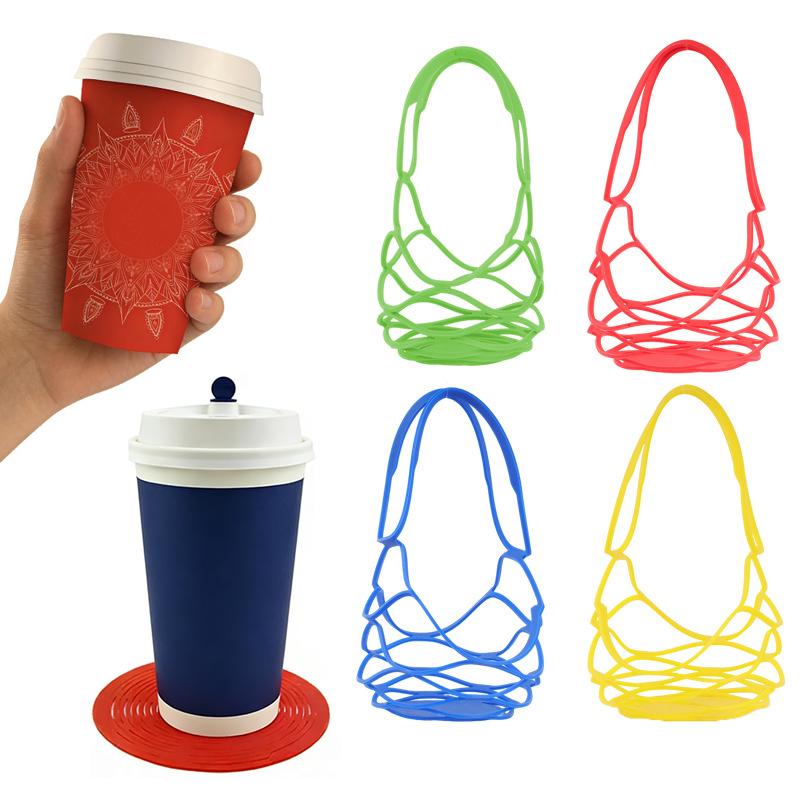 Milk Tea Hollow Out Bag Silicone Reusable Pouch Decorative Coffee Cup Holder Perfect for Work Travel and Gifting