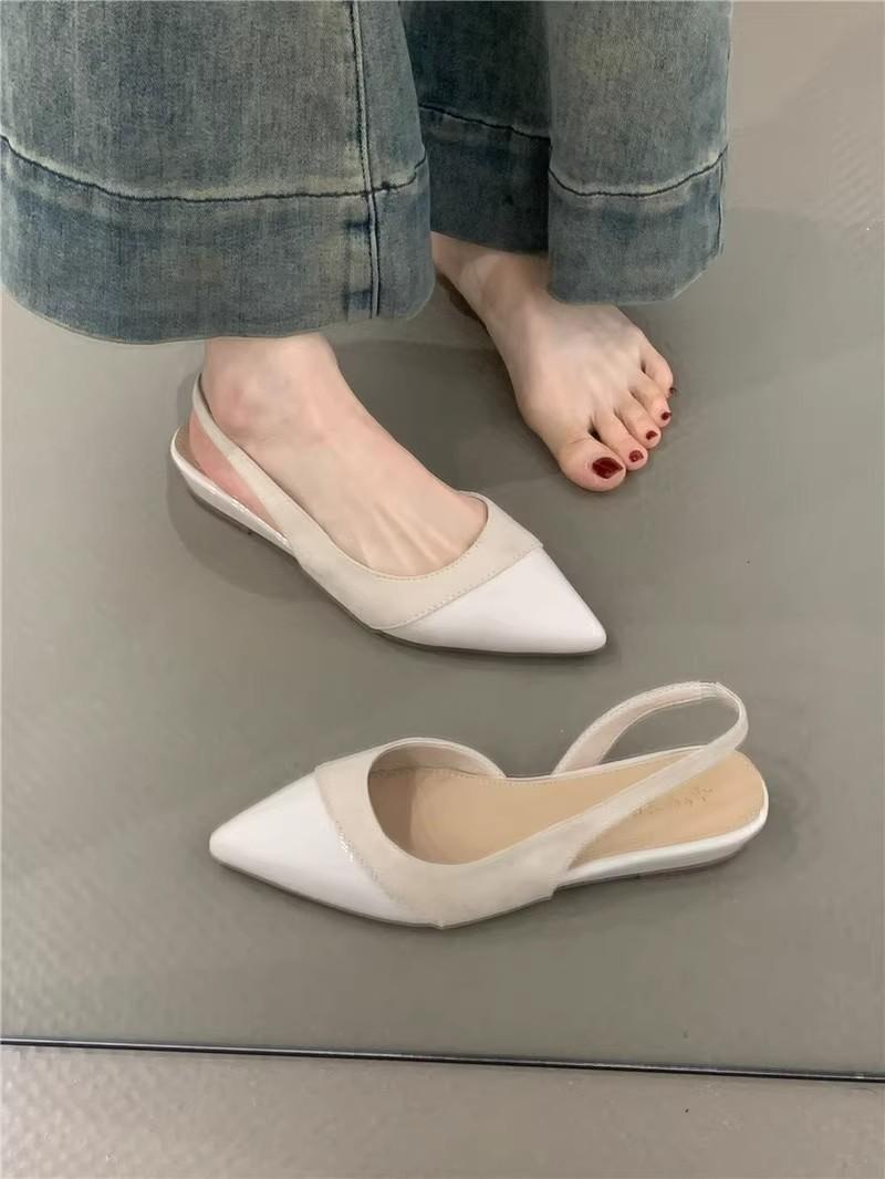 

Fashion Low Heel Baotou Sandals Women s French Nude Color Pointed Small Fragrant Style Ladies Thick Heels Air Style Single Shoes 35 бежевый