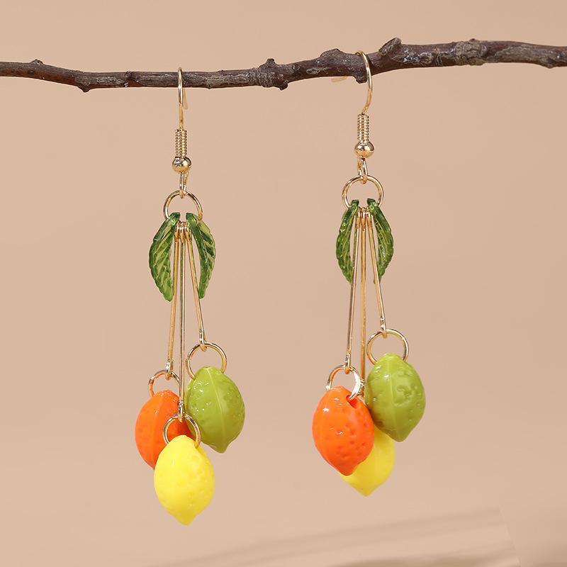 Süße Obst-Anhängerohrringe Niedliches Zitronen-Tangerinen-Design Zierlicher Schmuck für Frauen Süßes Date Outfit Passend