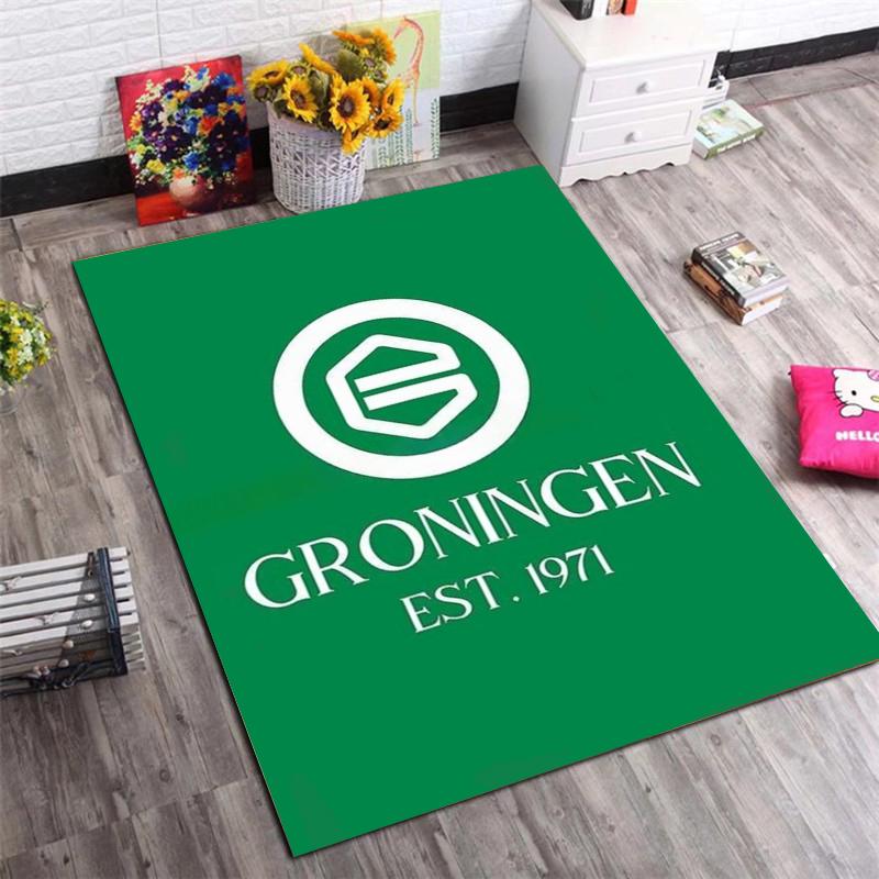 FC Groningen Vintage Wood Striped Area Rug Green White Stripe Football Club Logo Non Slip Floor Mat Soccer Fan Living Room Home Decor