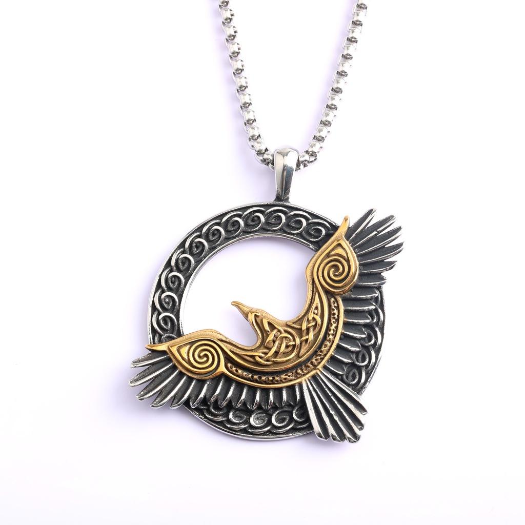Viking Raven Celtic Knot Single Sided Stainless Steel Unisex Pendant Necklace