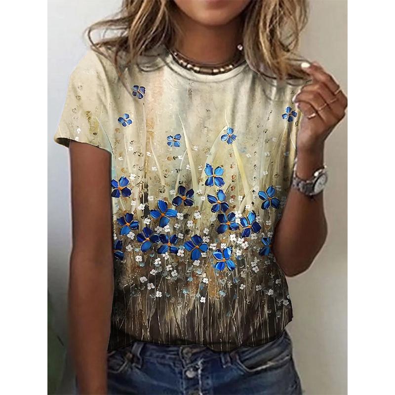 3D Printed Flower Leaf Bird Women s T-shirt Color Pattern Short Sleeve XS