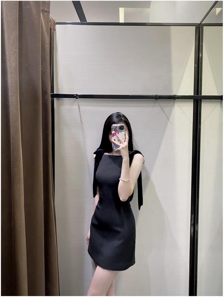 Women's Velvet Bow Summer Evening Dress - Backless, Short, Sling Design