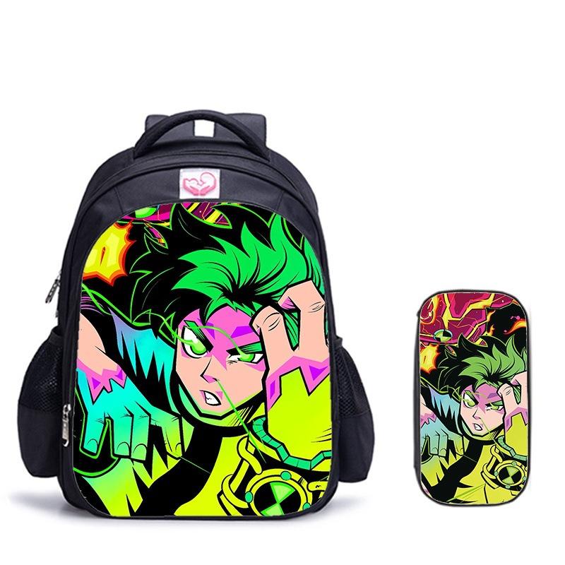 Ben10 Omnitrix Transformation Printing Two-Piece Set Elementary School Shoulder School Bag Large Capacity Grid Pencil Case Combination