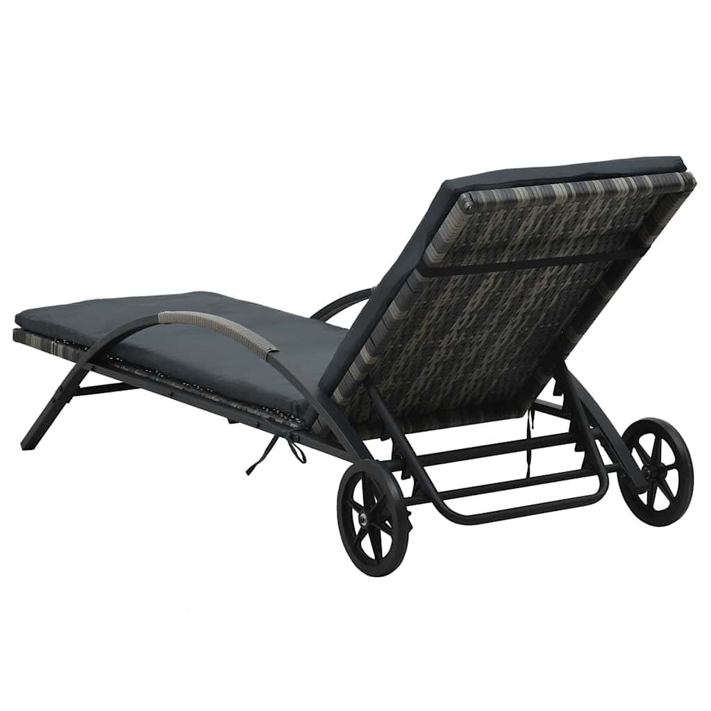 Sun Lounger with Cushion and Wheels Poly Rattan Anthracite