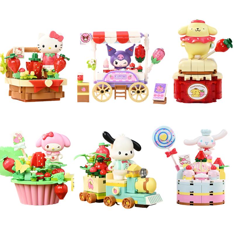 Melody Kuromi Pochacco Cinnamoroll Pom Pom Purin Cartoon Anime Figure Model Building Block Toys Children Gift