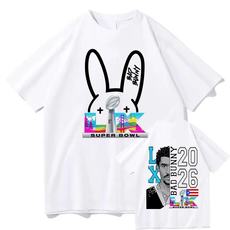 Bad Bunny Super Bowl LX 2026 Graphic Tshirt Cotton Unisex Short Sleeve Shirt Y2k Hip Hop Fashion Summer New Men Streetwear