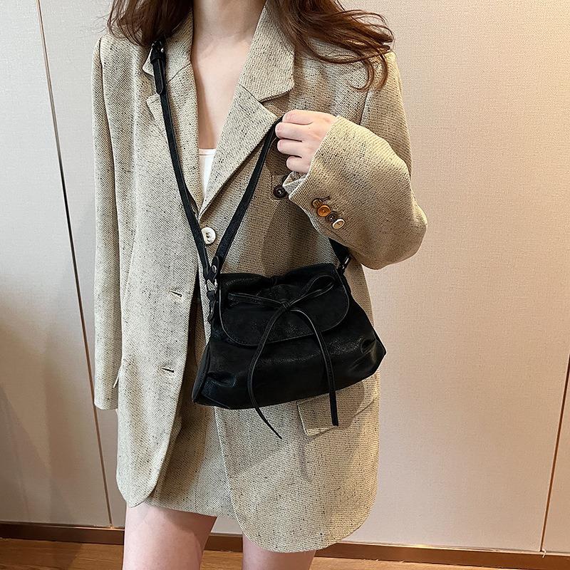 Simple casual bucket bag women's fashion shoulder bag summer niche bow messenger bag