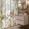 Cartoon Happy Elephant & Flower Shower Curtain, 12 Hooks, Green Plant Bath Decor for Kids or Family Bathroom