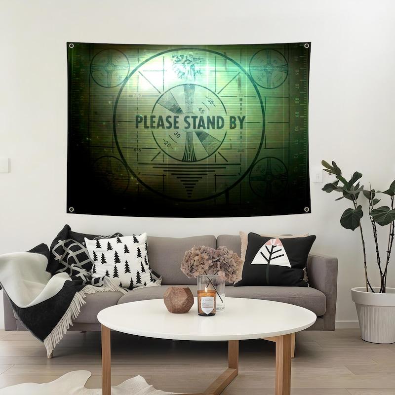 Retro TV tapestry in the Fallout game room 75x100