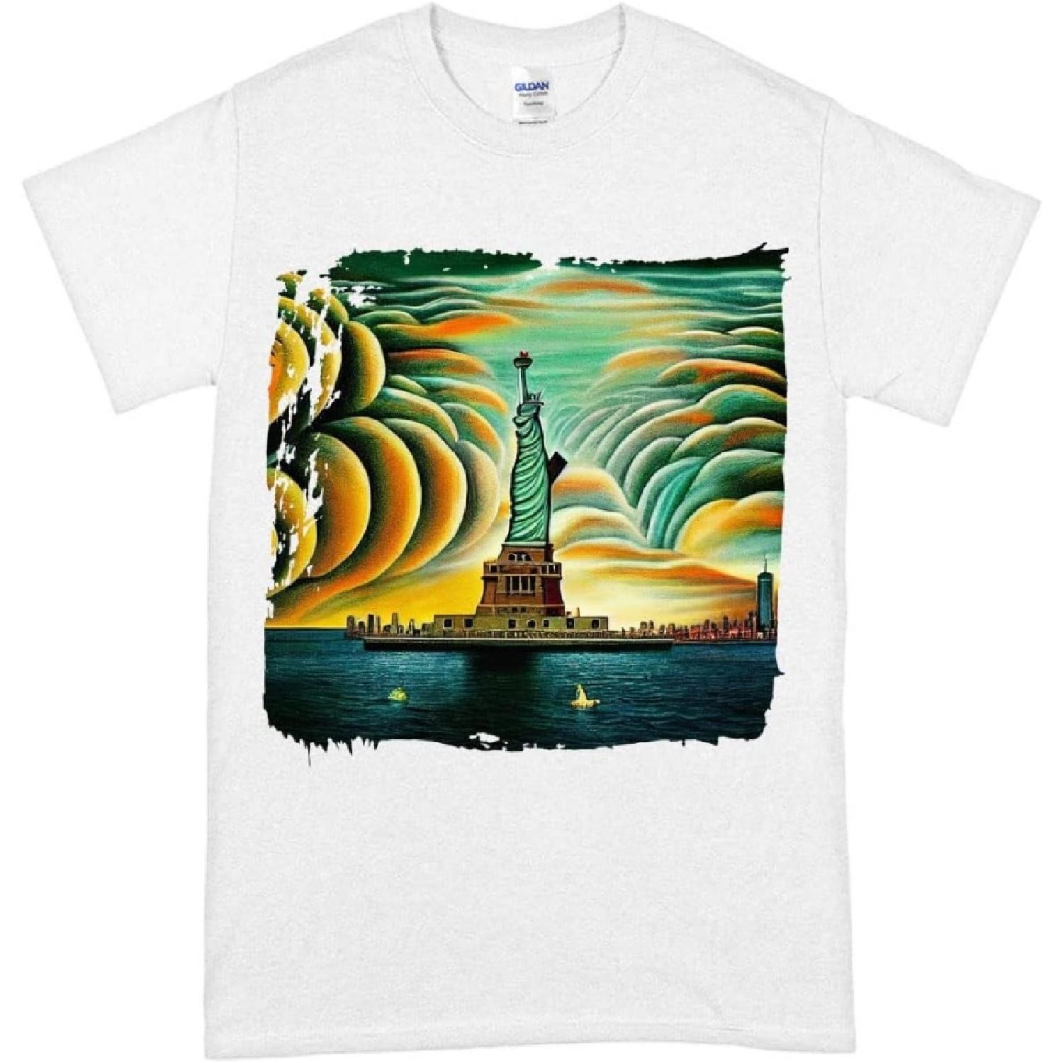 Retro Art Statue of Liberty Heavy Cotton T-Shirt - Colorful Tee Shirt - Graphic T-Shirt XXXXXL белый