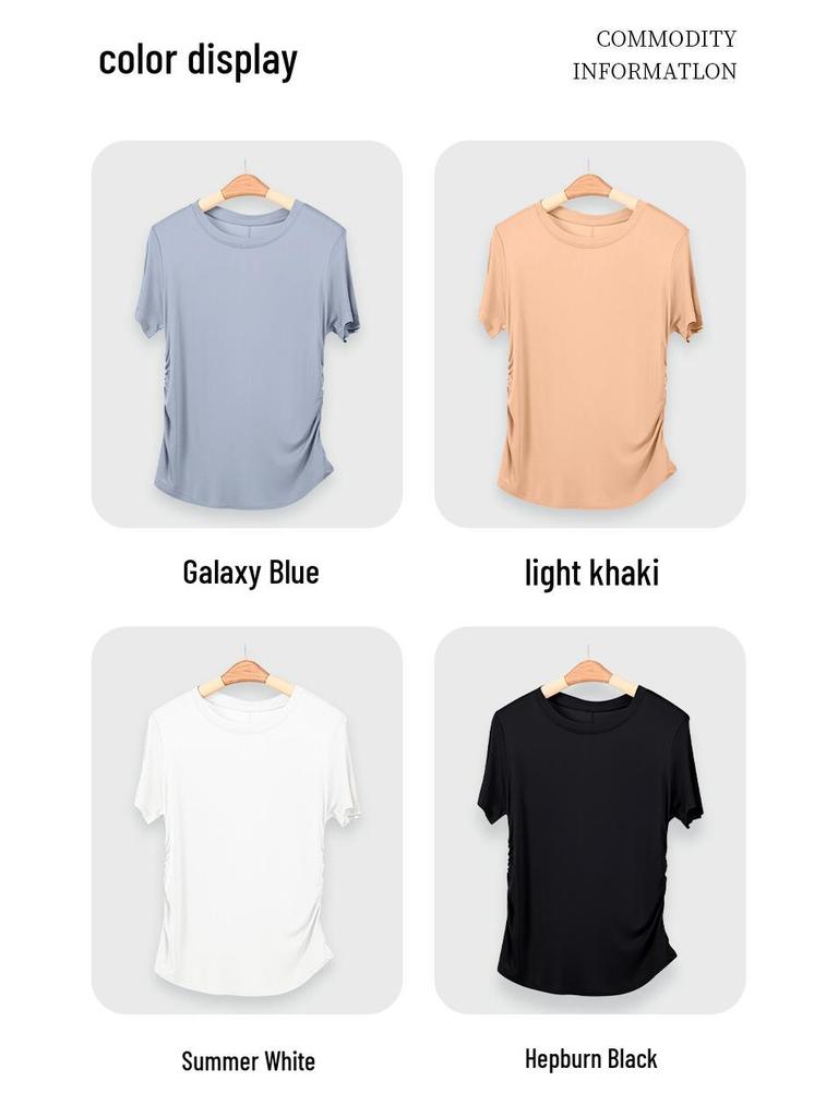 Hedvábné tričko s kulatým výstřihem, hedvábí morušovníkové, základní, pohodlné, všestranné, krátký rukáv