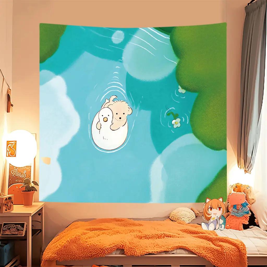 Kawaii Cat Tapestry Cute Cartoon Anime Wall Hanging Polyester Aesthetic Decor for Bedroom Dorm Kids Room Decor
