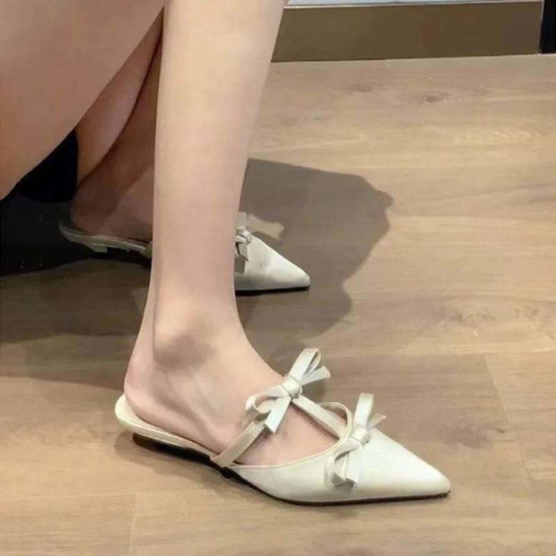 Fashion 2025 Summer New Closed Toe Women's Slippers Fashion Outdoor Dress Butterfly-knot Best Seller Elegant Comfortable High Heels