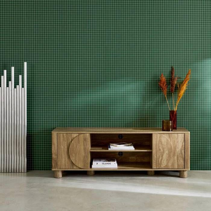 Meuble TV exotique décor bois de manguier 2 portes 155cm Pondi